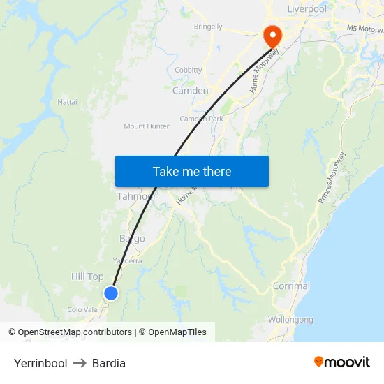 Yerrinbool to Bardia map