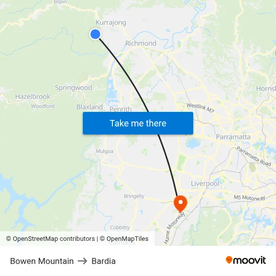 Bowen Mountain to Bardia map