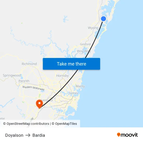 Doyalson to Bardia map