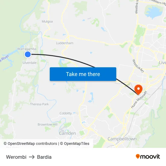 Werombi to Bardia map