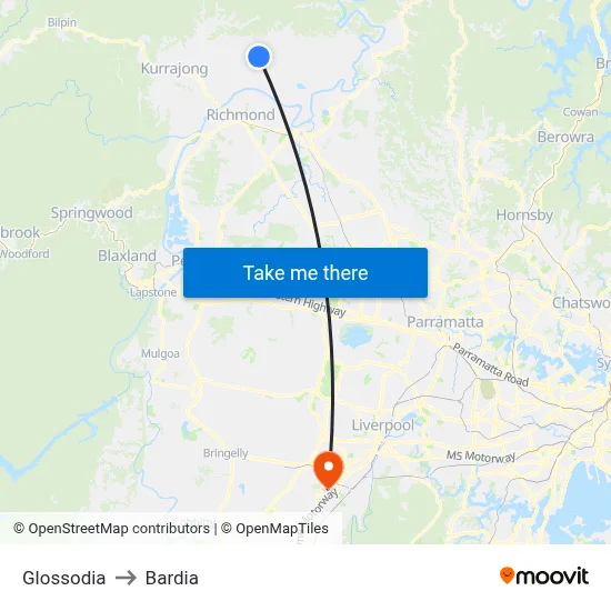 Glossodia to Bardia map