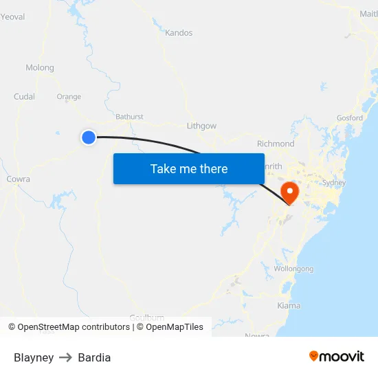 Blayney to Bardia map