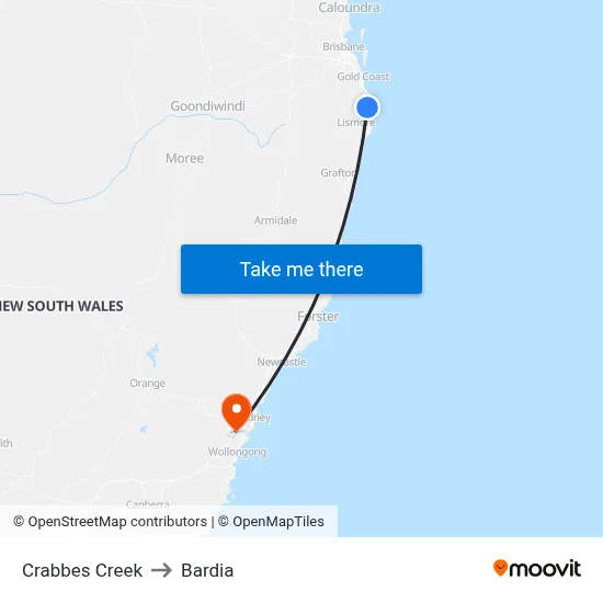 Crabbes Creek to Bardia map
