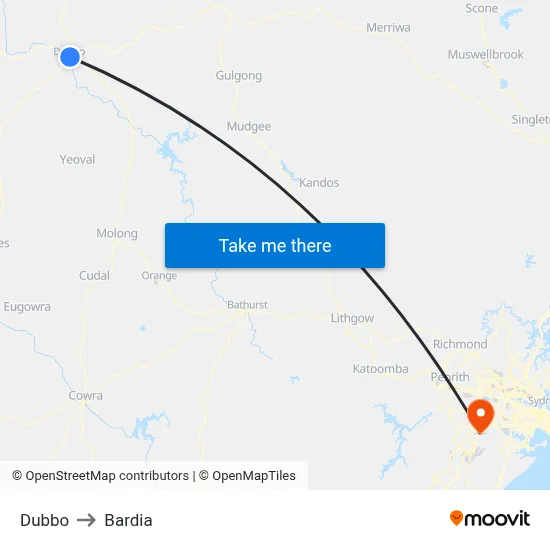Dubbo to Bardia map