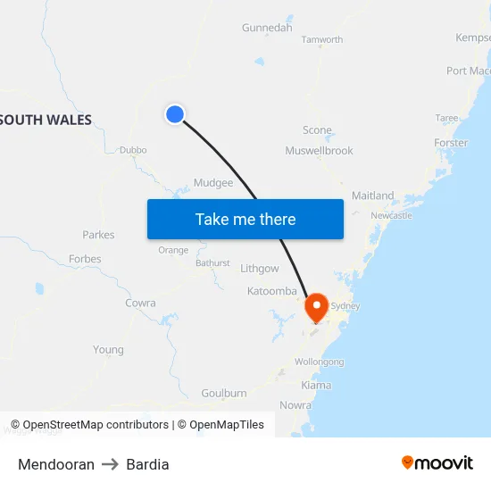 Mendooran to Bardia map