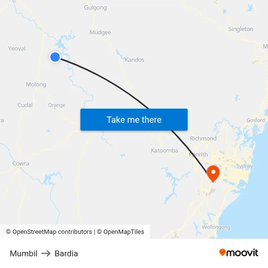 Mumbil to Bardia map