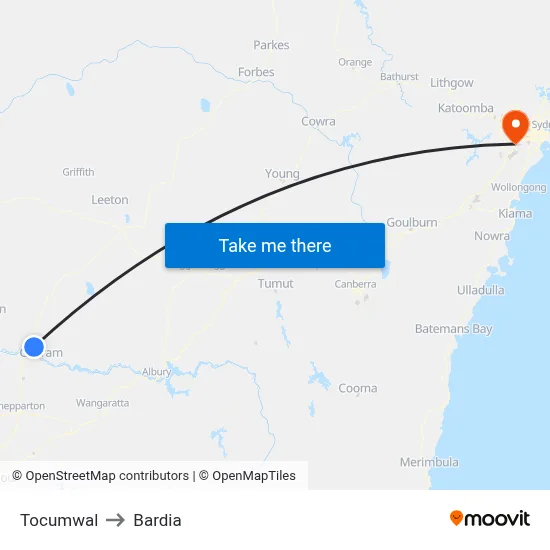 Tocumwal to Bardia map