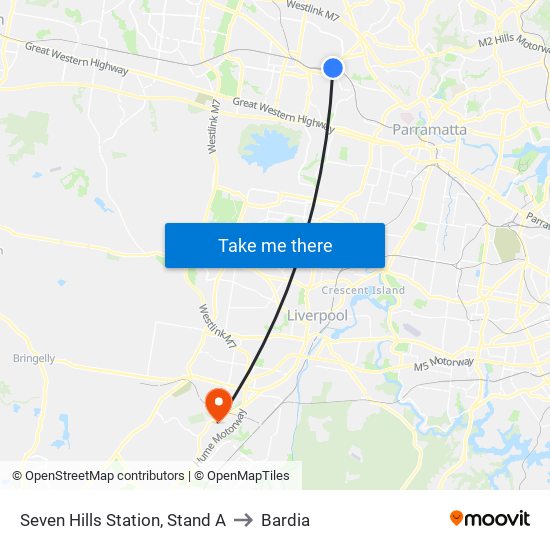 Seven Hills Station, Stand A to Bardia map