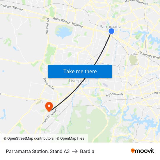 Parramatta Station, Stand A3 to Bardia map