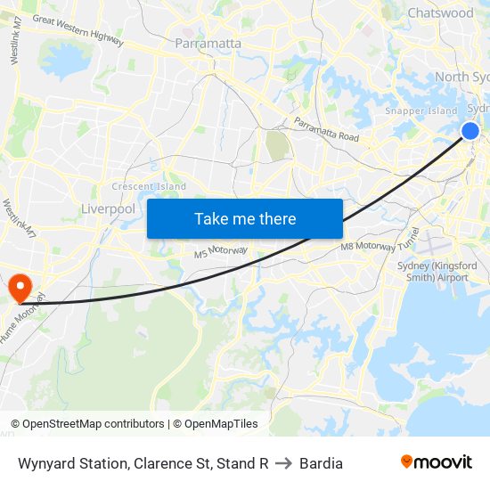 Wynyard Station, Clarence St, Stand R to Bardia map