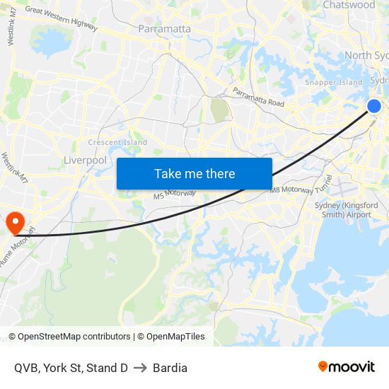 QVB, York St, Stand D to Bardia map