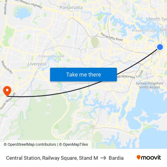 Central Station, Railway Square, Stand M to Bardia map