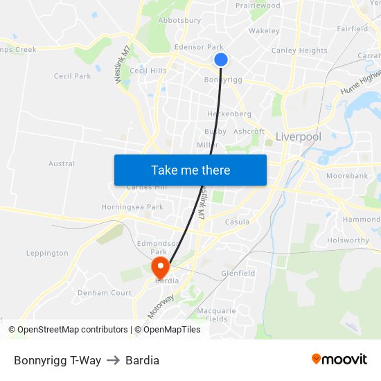 Bonnyrigg T-Way to Bardia map