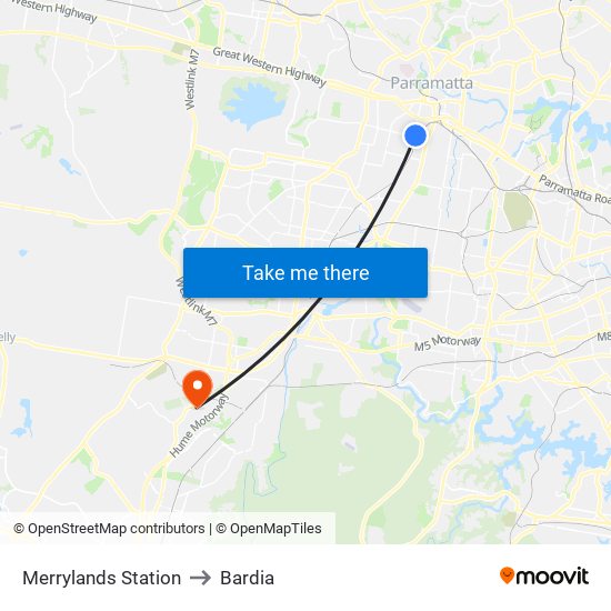 Merrylands Station to Bardia map