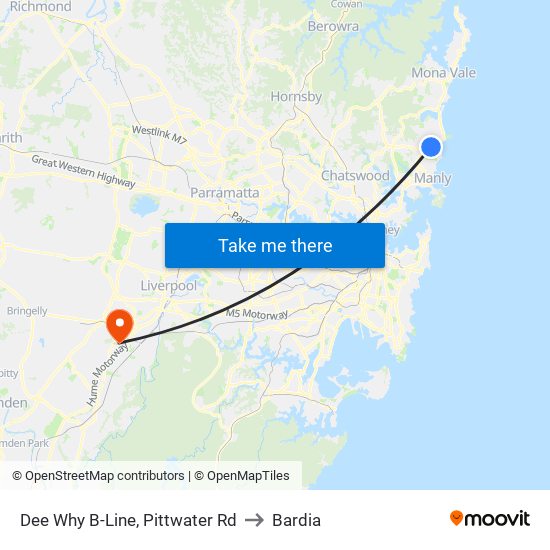 Dee Why B-Line, Pittwater Rd to Bardia map