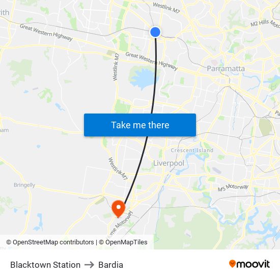 Blacktown Station to Bardia map