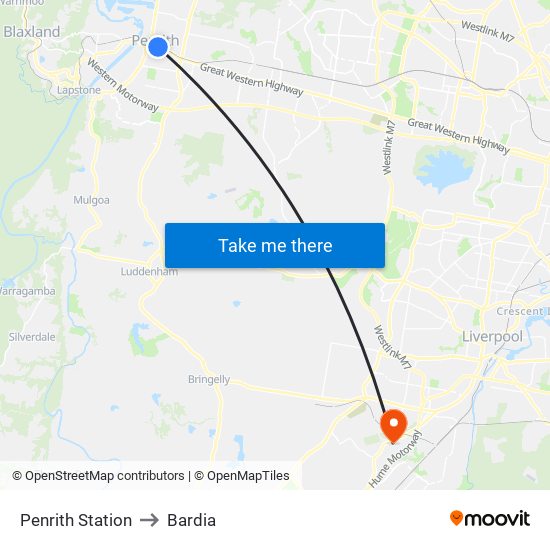 Penrith Station to Bardia map