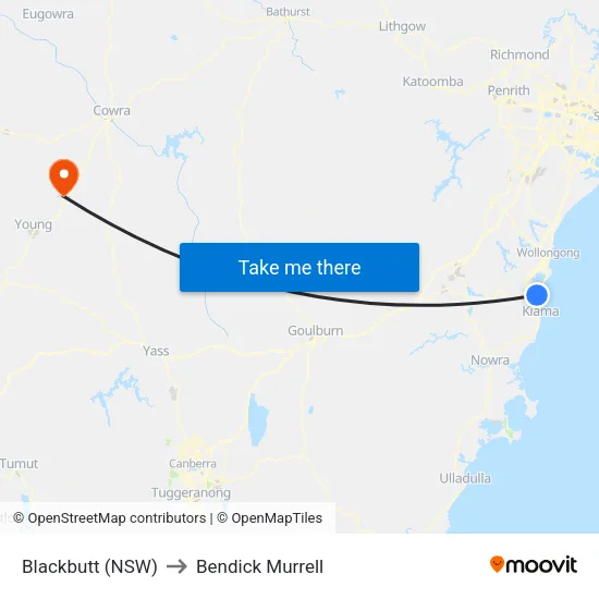 Blackbutt (NSW) to Bendick Murrell map