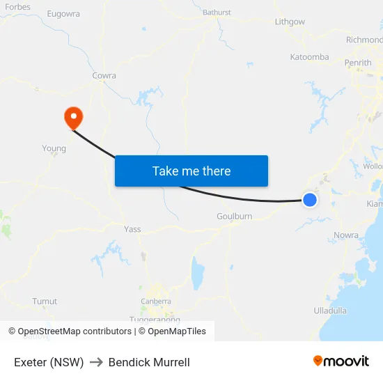 Exeter (NSW) to Bendick Murrell map