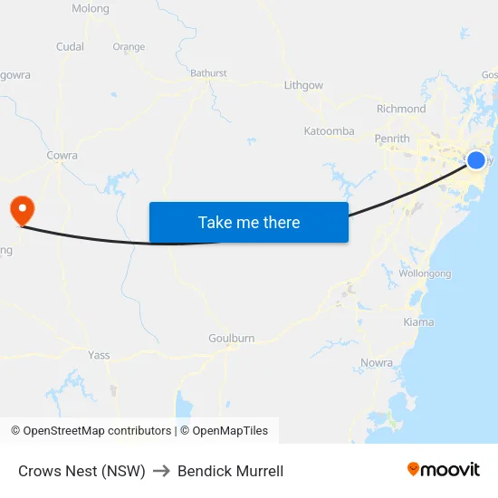 Crows Nest (NSW) to Bendick Murrell map