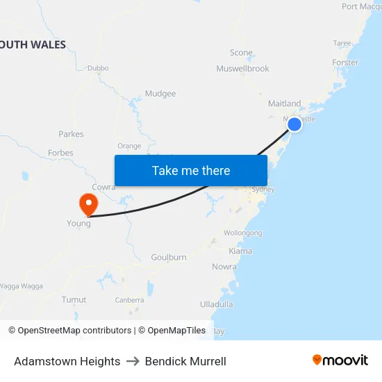 Adamstown Heights to Bendick Murrell map