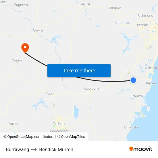 Burrawang to Bendick Murrell map