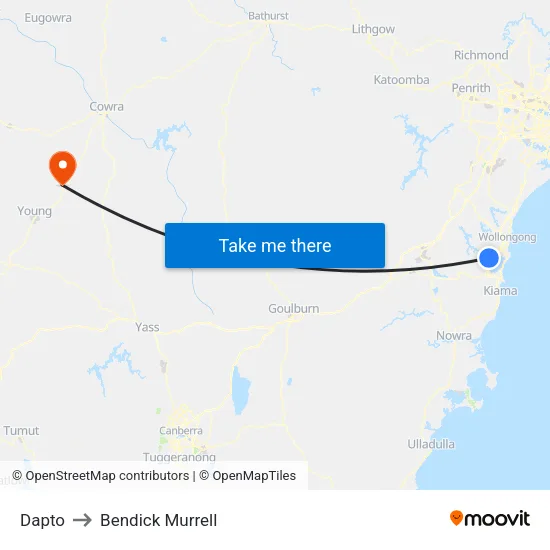Dapto to Bendick Murrell map
