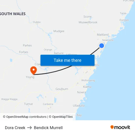 Dora Creek to Bendick Murrell map