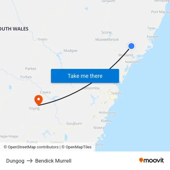 Dungog to Bendick Murrell map