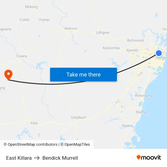 East Killara to Bendick Murrell map
