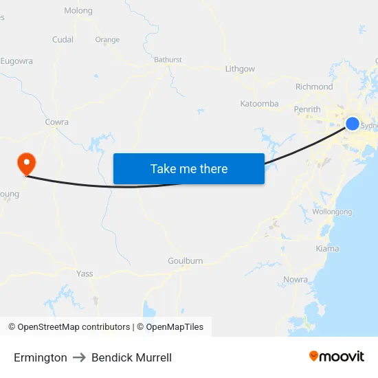 Ermington to Bendick Murrell map