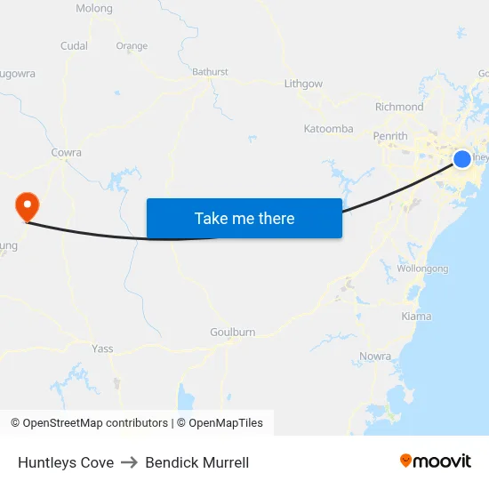 Huntleys Cove to Bendick Murrell map