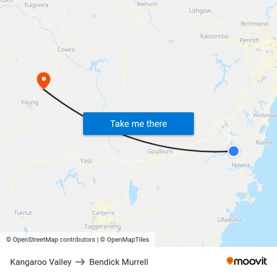 Kangaroo Valley to Bendick Murrell map