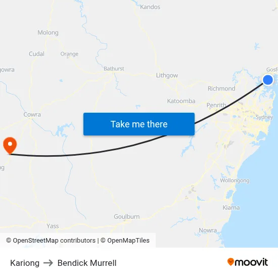 Kariong to Bendick Murrell map