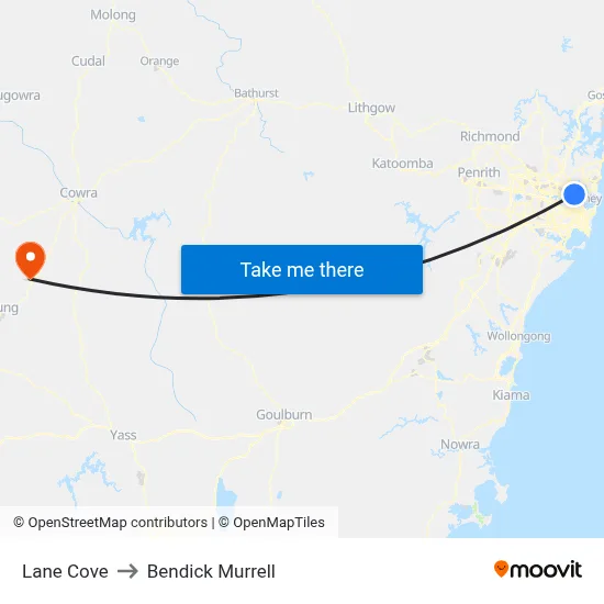 Lane Cove to Bendick Murrell map