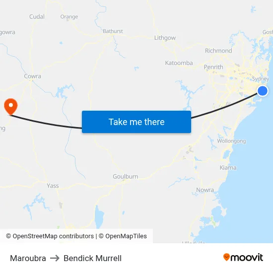 Maroubra to Bendick Murrell map