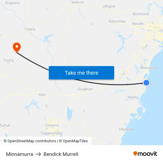 Minnamurra to Bendick Murrell map