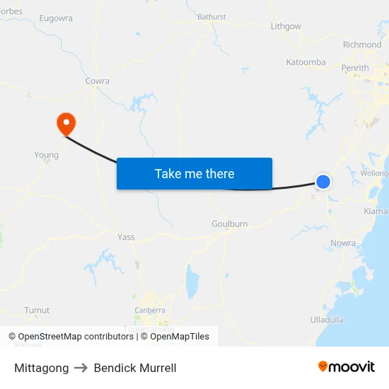 Mittagong to Bendick Murrell map