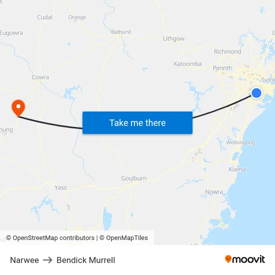 Narwee to Bendick Murrell map