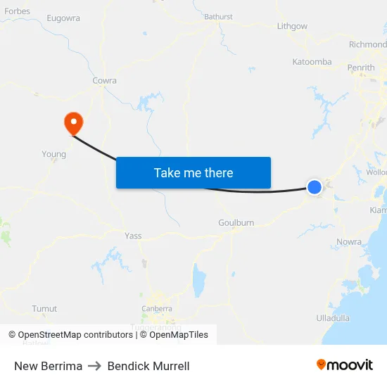 New Berrima to Bendick Murrell map