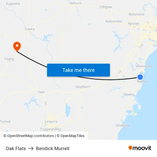 Oak Flats to Bendick Murrell map