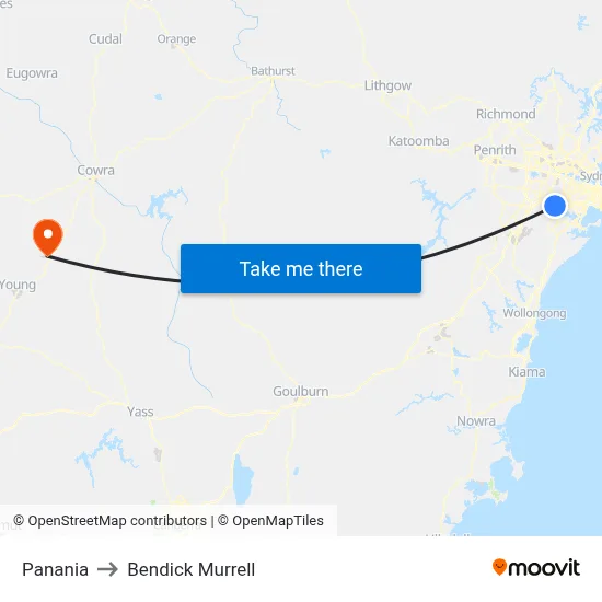 Panania to Bendick Murrell map
