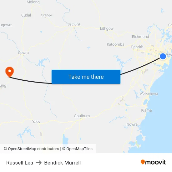 Russell Lea to Bendick Murrell map