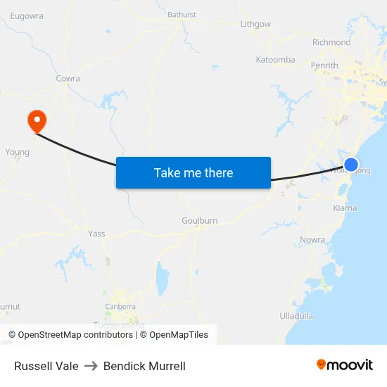 Russell Vale to Bendick Murrell map