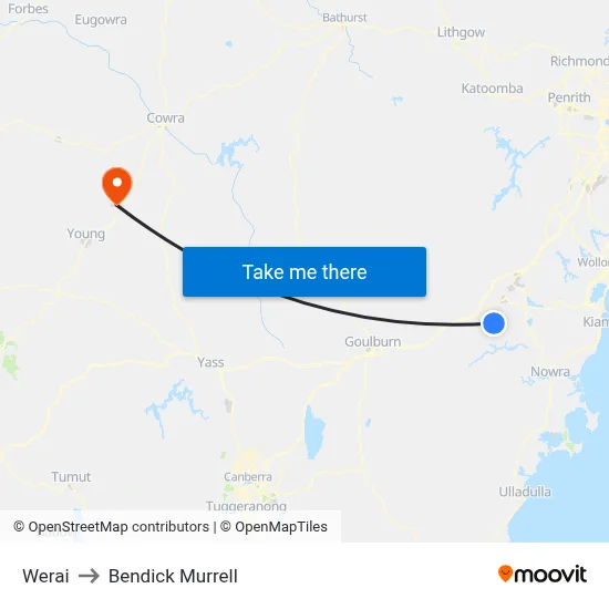 Werai to Bendick Murrell map