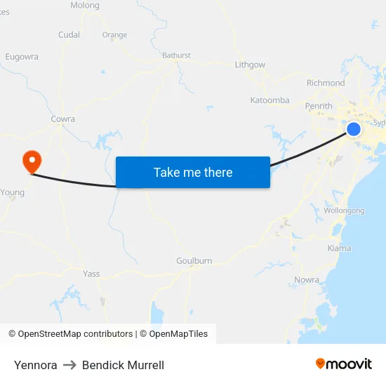 Yennora to Bendick Murrell map