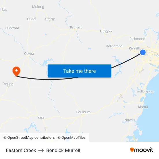 Eastern Creek to Bendick Murrell map