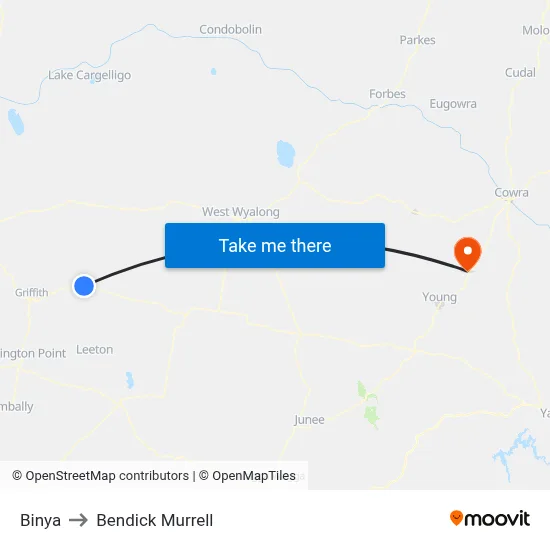 Binya to Bendick Murrell map