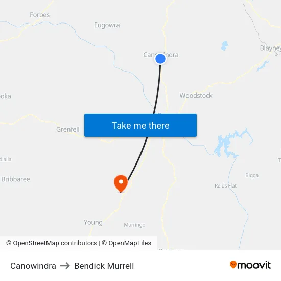 Canowindra to Bendick Murrell map
