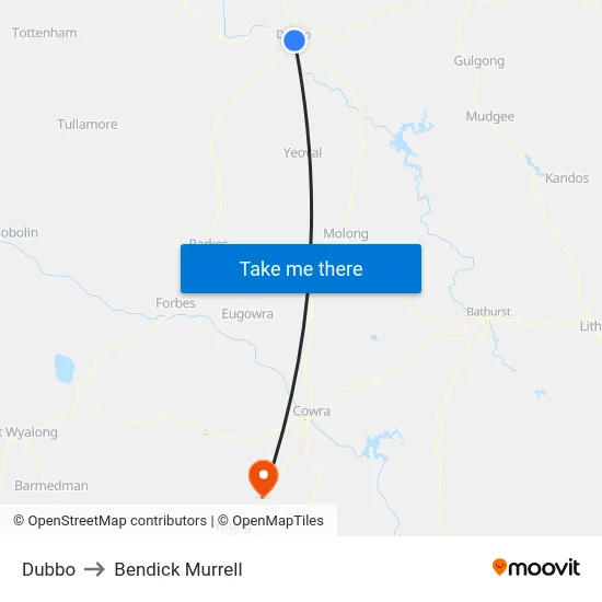 Dubbo to Bendick Murrell map